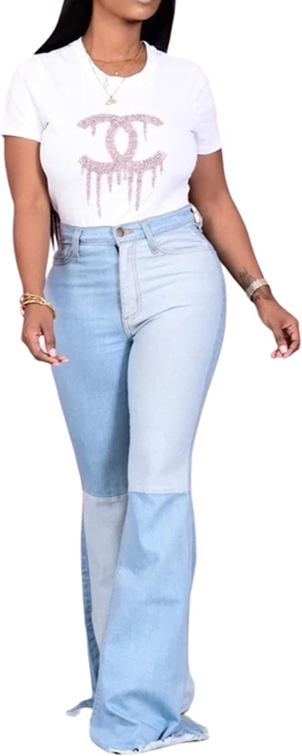 Thumbnail: SheKiss Womens Bell Bottom Denim Wrinkle Jeans High Waist Stretchy Flare Junior