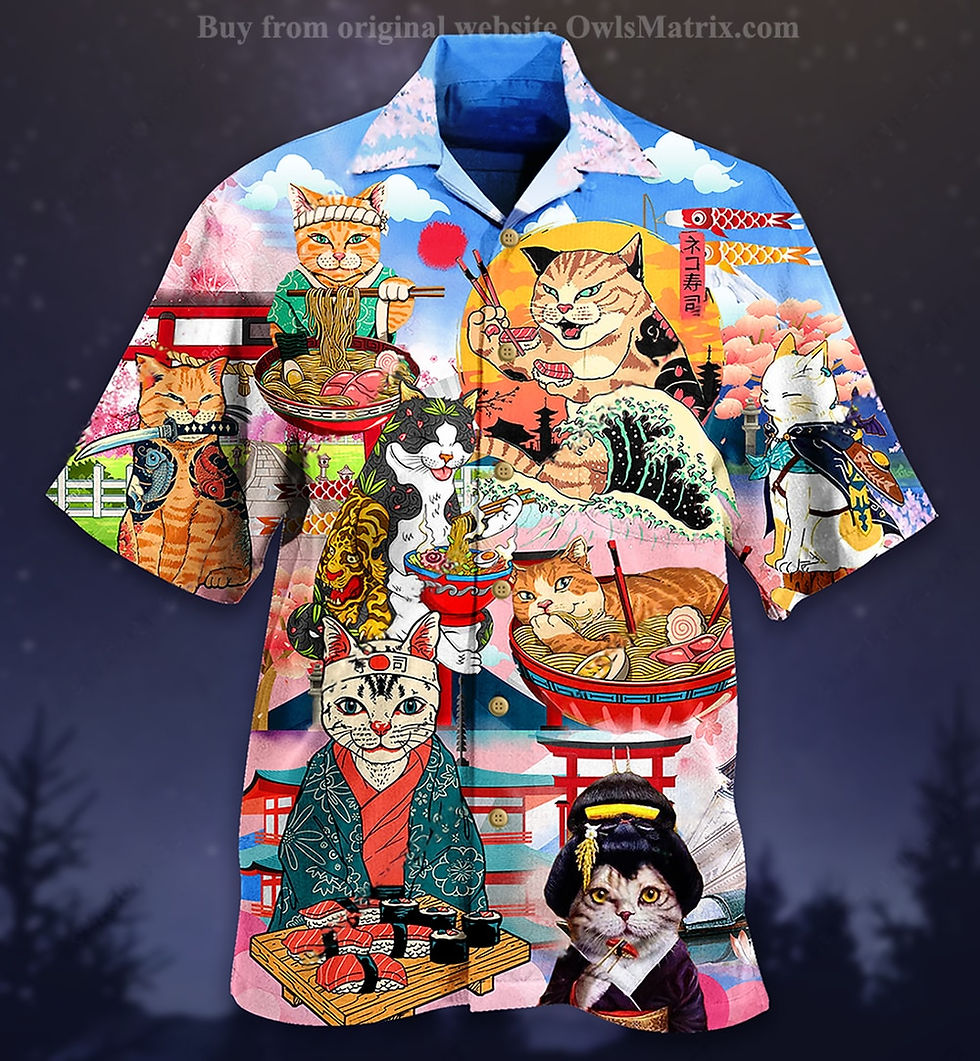 Thumbnail: 2023 Men's Beach Summer Outdoor Vintage Shirts Casual Shirts Cat Print Beach St