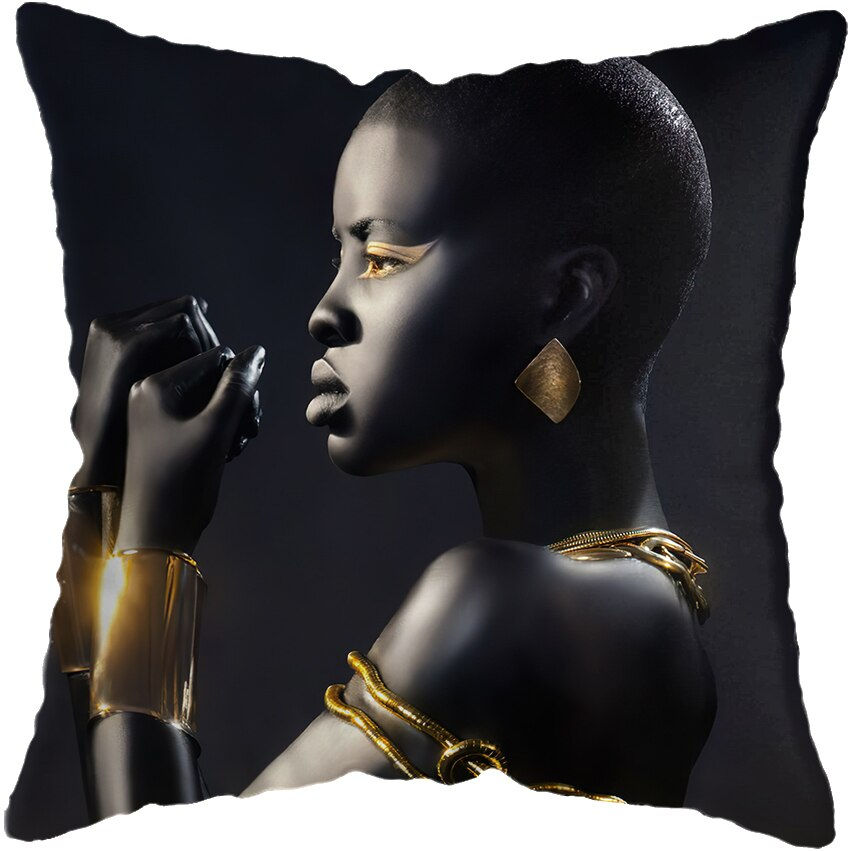 Miniature : 45*45CM Modern Living Room Black Gold African Lady Woman Style Look Art Deco So