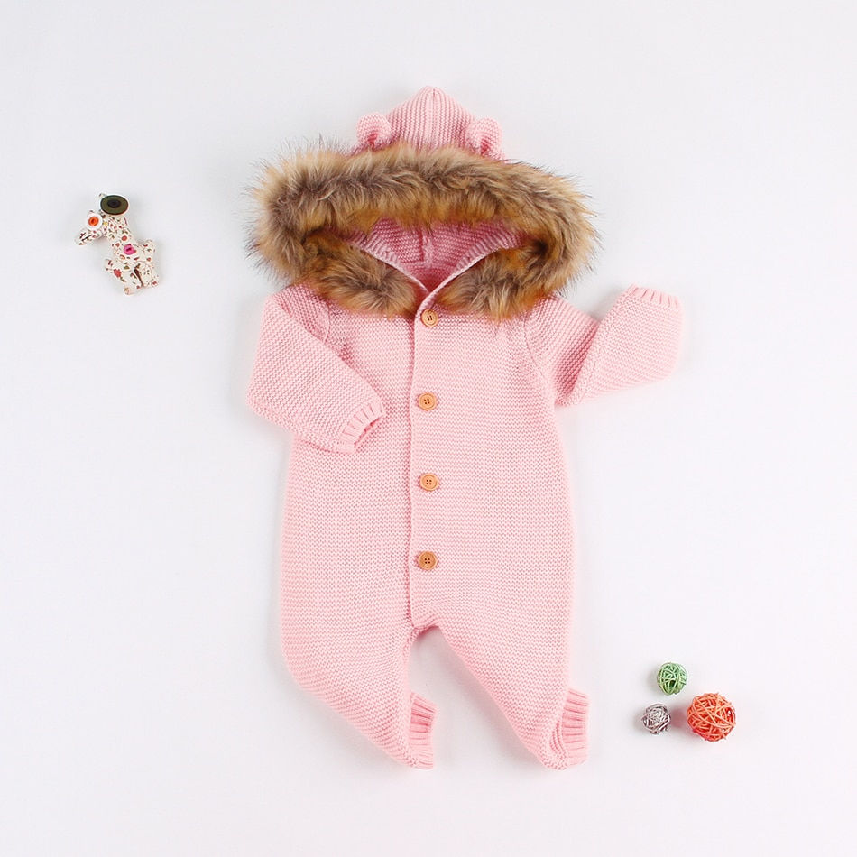Thumbnail: Baby Rompers Knitted Clothes Autumn Long Sleeve Newborn Boys Girls Hooded Infan