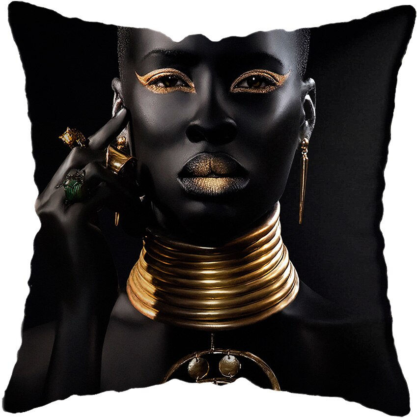 Miniature : 45*45CM Modern Living Room Black Gold African Lady Woman Style Look Art Deco So