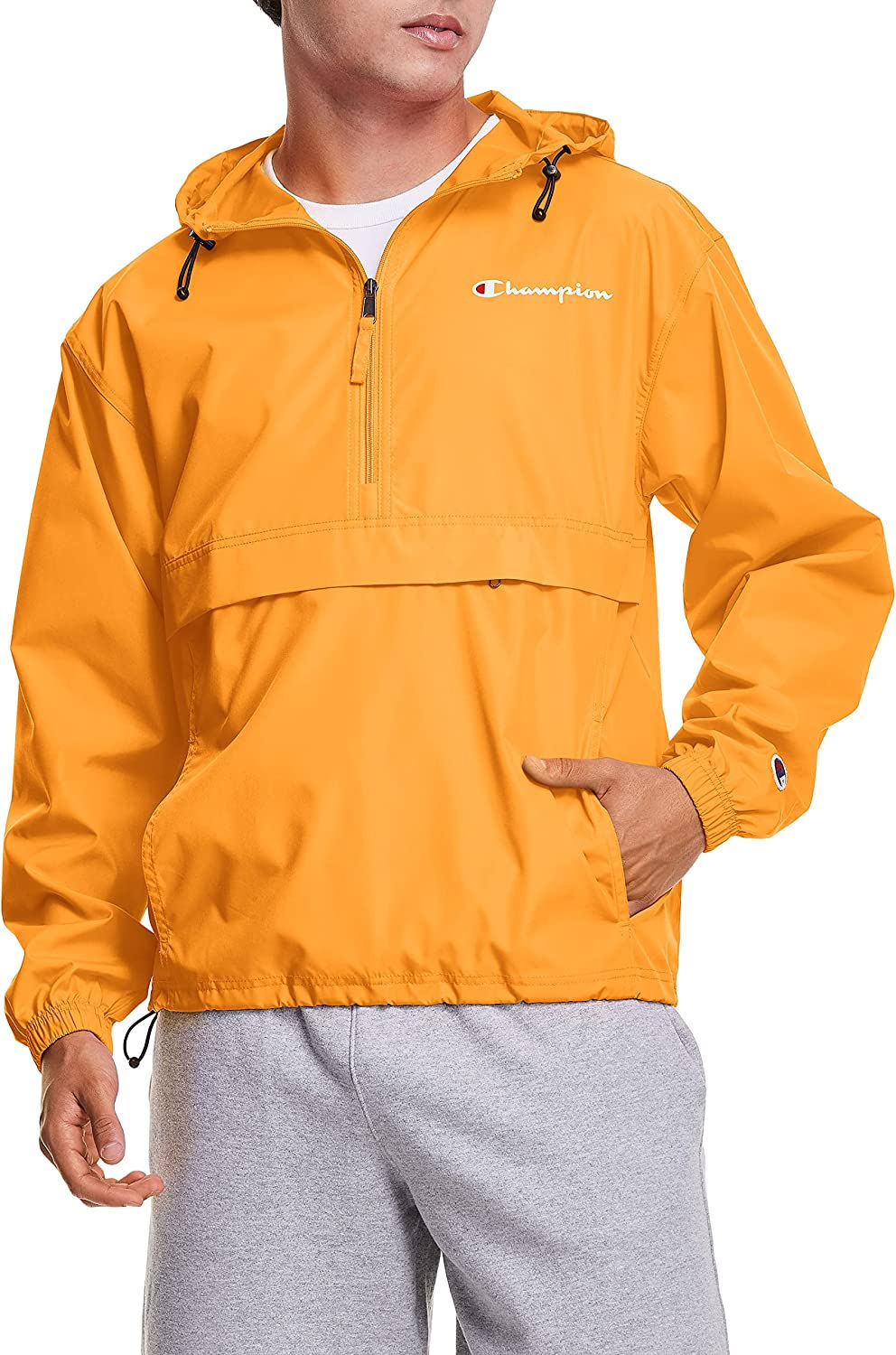 Champion Men's Packable Recycled Windbreaker Jacket, Wind- and Water-Resistant 
