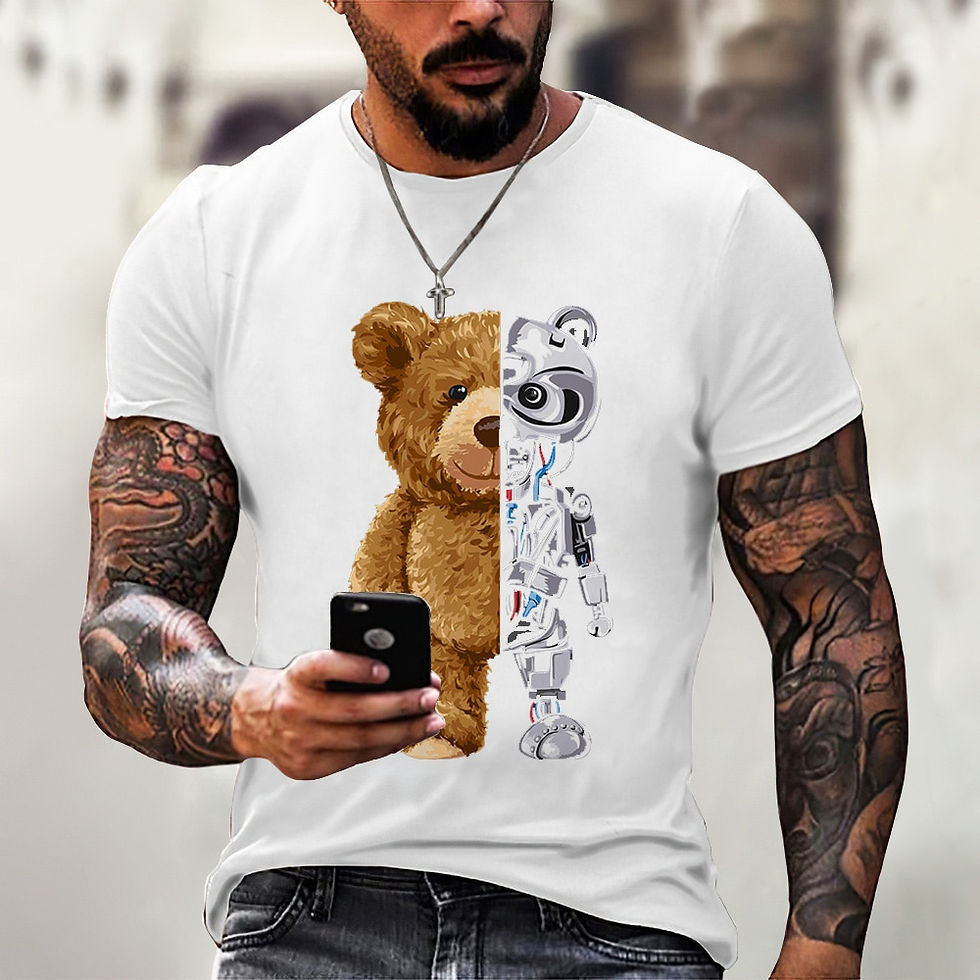 Thumbnail: Funny 3D Teddy Bear Printing Men's T Shirt Casual O-neck Short Sleeve Tops Summ