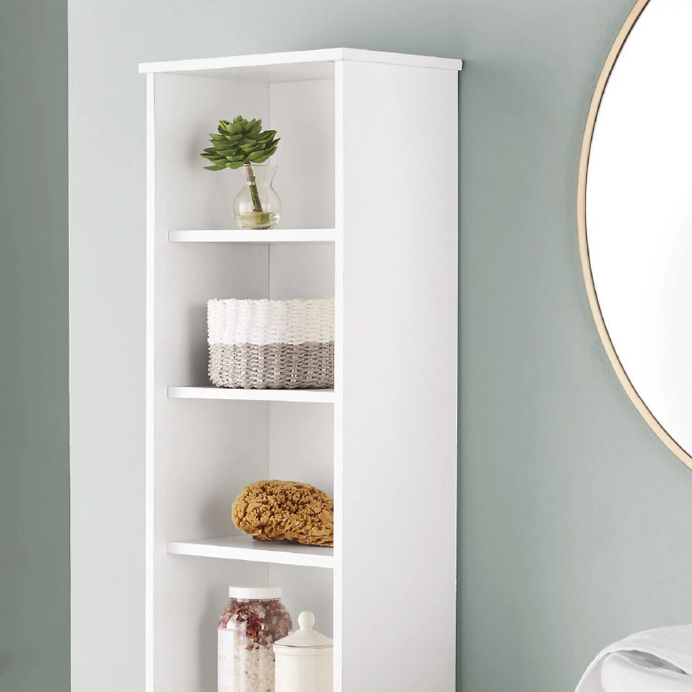 Thumbnail: White Bathroom  Linen Tower with Open and Concealed Shelves,  bathroom furnitur