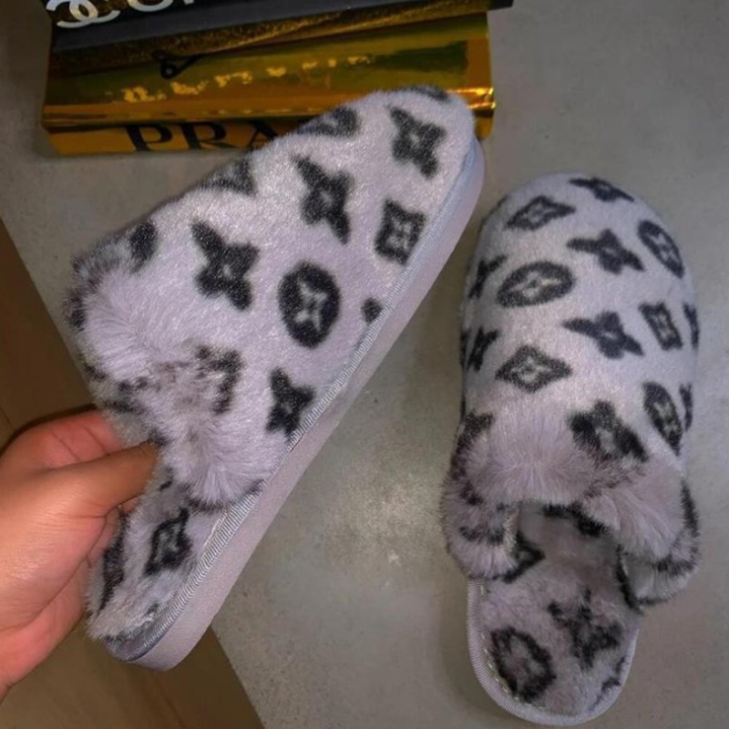 Miniature : Winter Women Fur Bow Knot Fluffy sneakers Ladies Plush Loafers Flats Boots