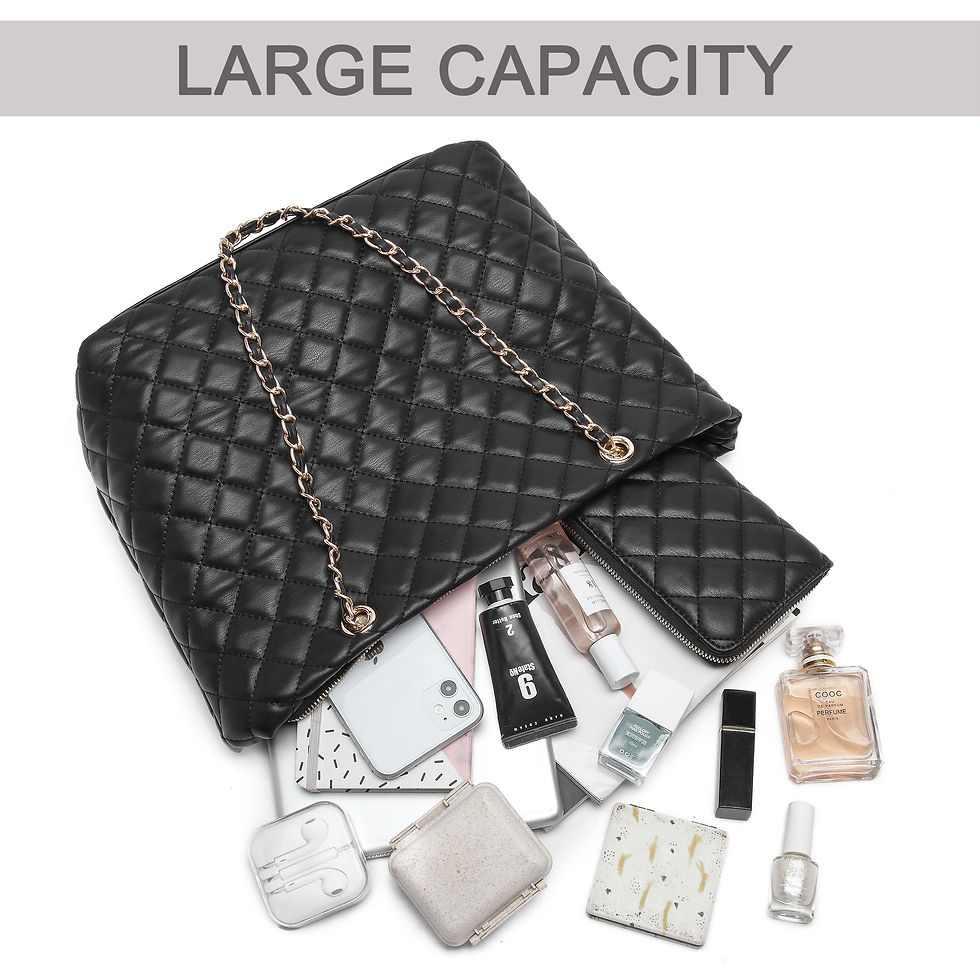 Miniature : Poppy Quilted Women Handbags Purses Leather Tote Bag Satchel Wallet Set 2Pcs Ch