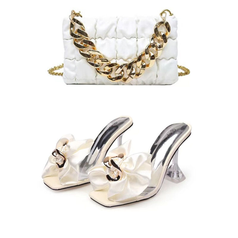 Miniatura: Metal Chain Women High-heeled Sandals Fashion Slippers And Matching Luxury Plea