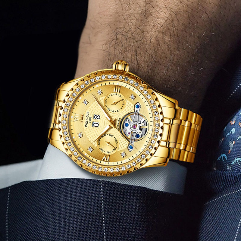 Thumbnail: New Tourbillon Mechanical Watch Men Classic Silver Diamond Dial Automatic Watch