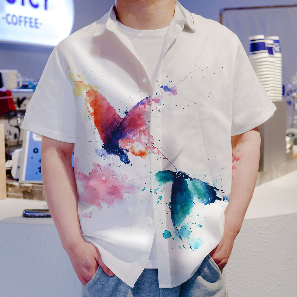 Thumbnail: Men's Fashion Shirt 3D Butterfly Print Shirts Short Sleeve Hawaiian Shirt Overs