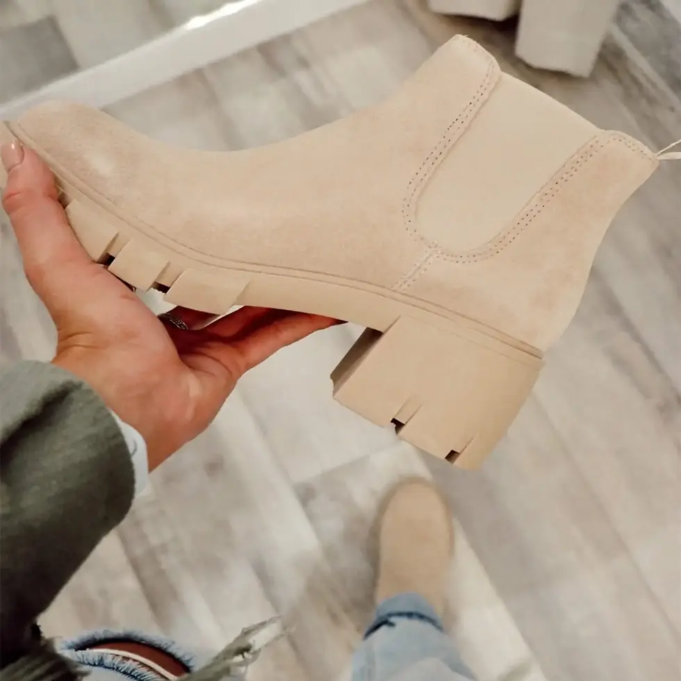 Thumbnail: Womens Lug Sole Platform Ankle Booties Chelsea Slip on Chunky Block Heel Leathe