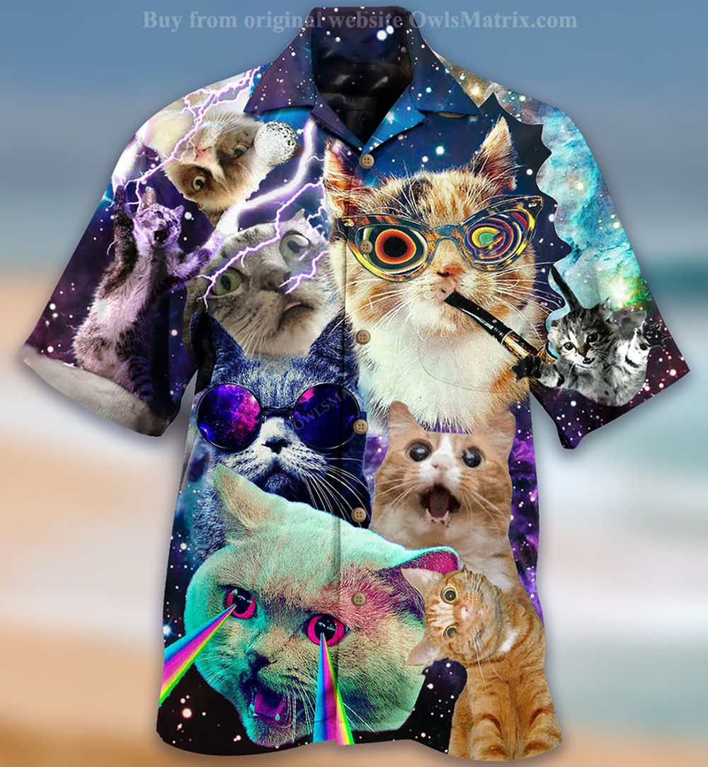 2023 Men's Beach Summer Outdoor Vintage Shirts Casual Shirts Cat Print Beach St