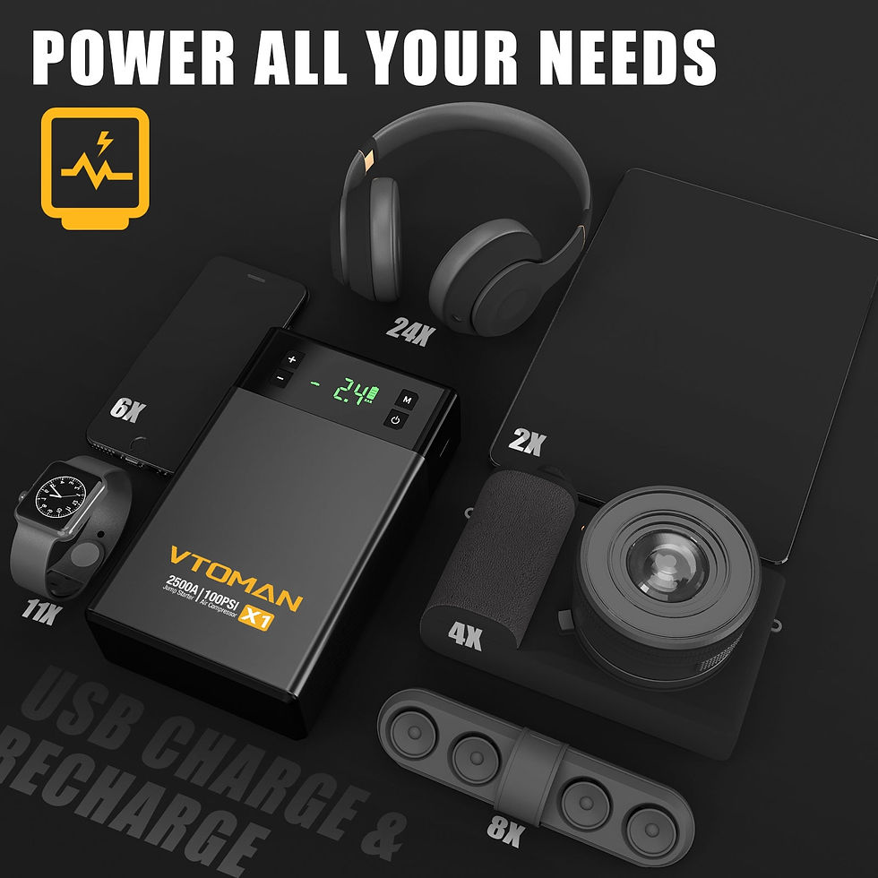 الصورة المصغرة: VTOMAN Car Jump Starter With 100PSI Air Compressor Power Bank Portable Air Pump