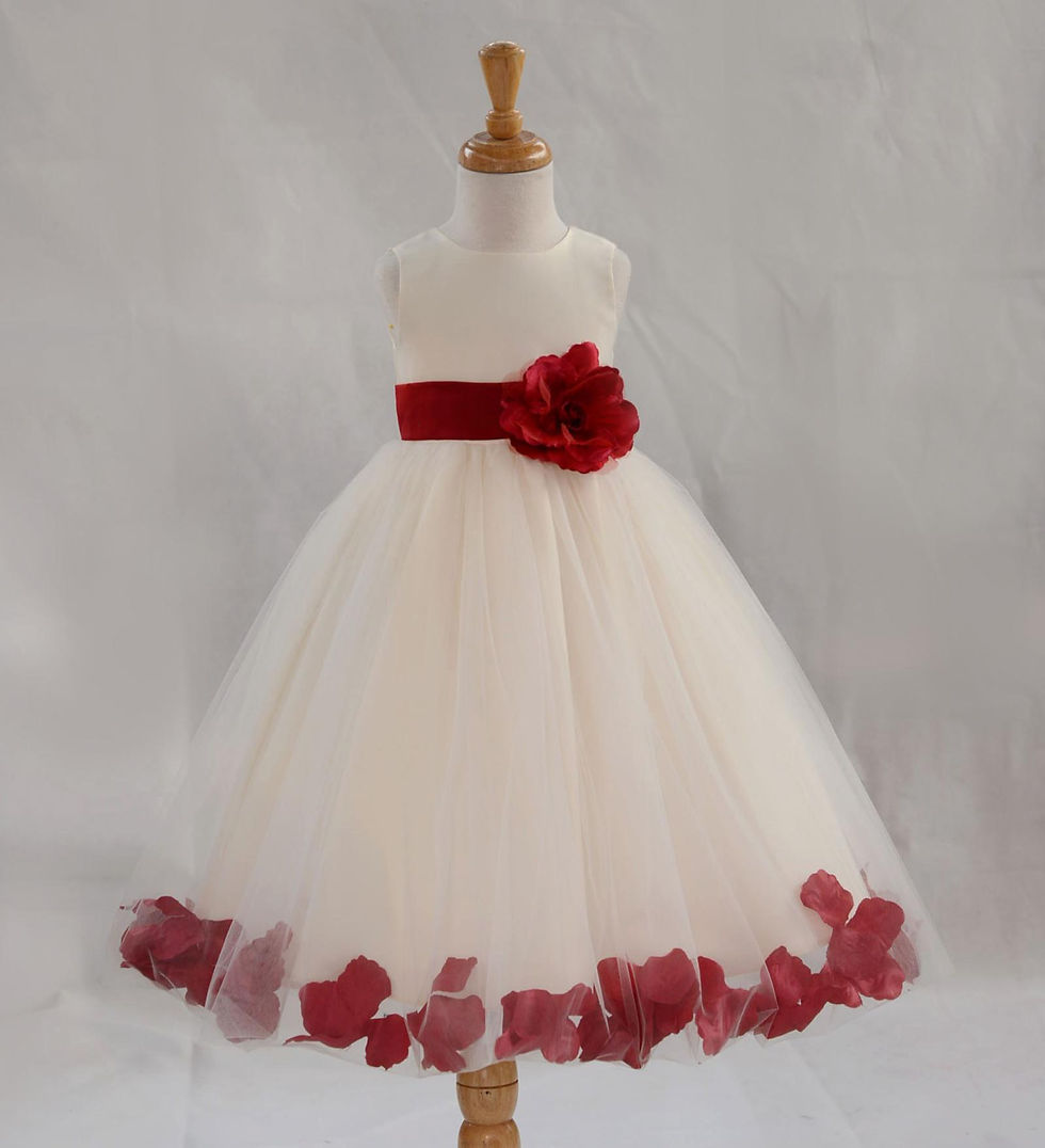 Thumbnail: Ekidsbridal Satin Ivory Apple Red Tulle Petal Christmas Bridesmaid Recital East