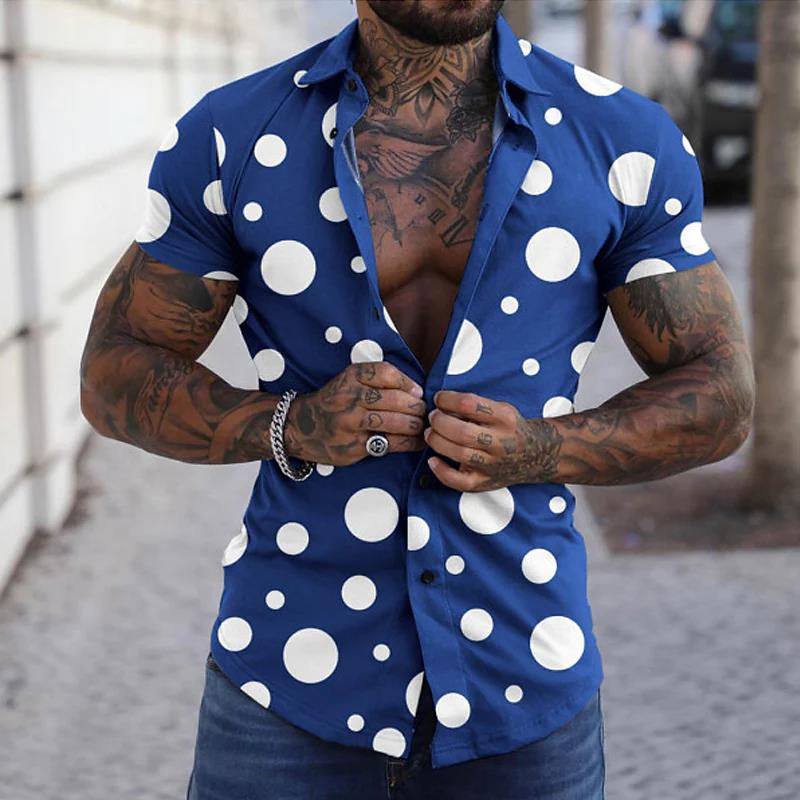 الصورة المصغرة: Mens Short Sleeve Collarless Striped Printed Casual Shirts Henley Tee Blouse Bu