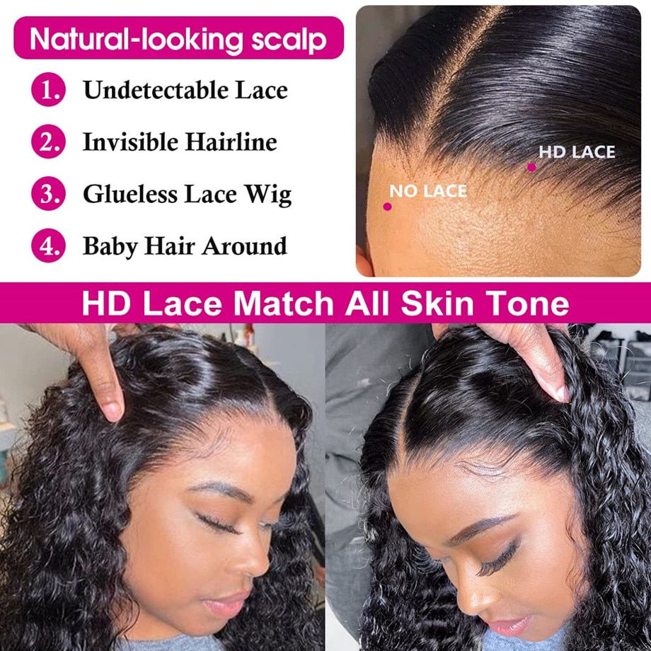 Thumbnail: Deep Wave Frontal Wig 13x4 Hd Transparent Lace Frontal Wig  Pre Plucked Remy 28