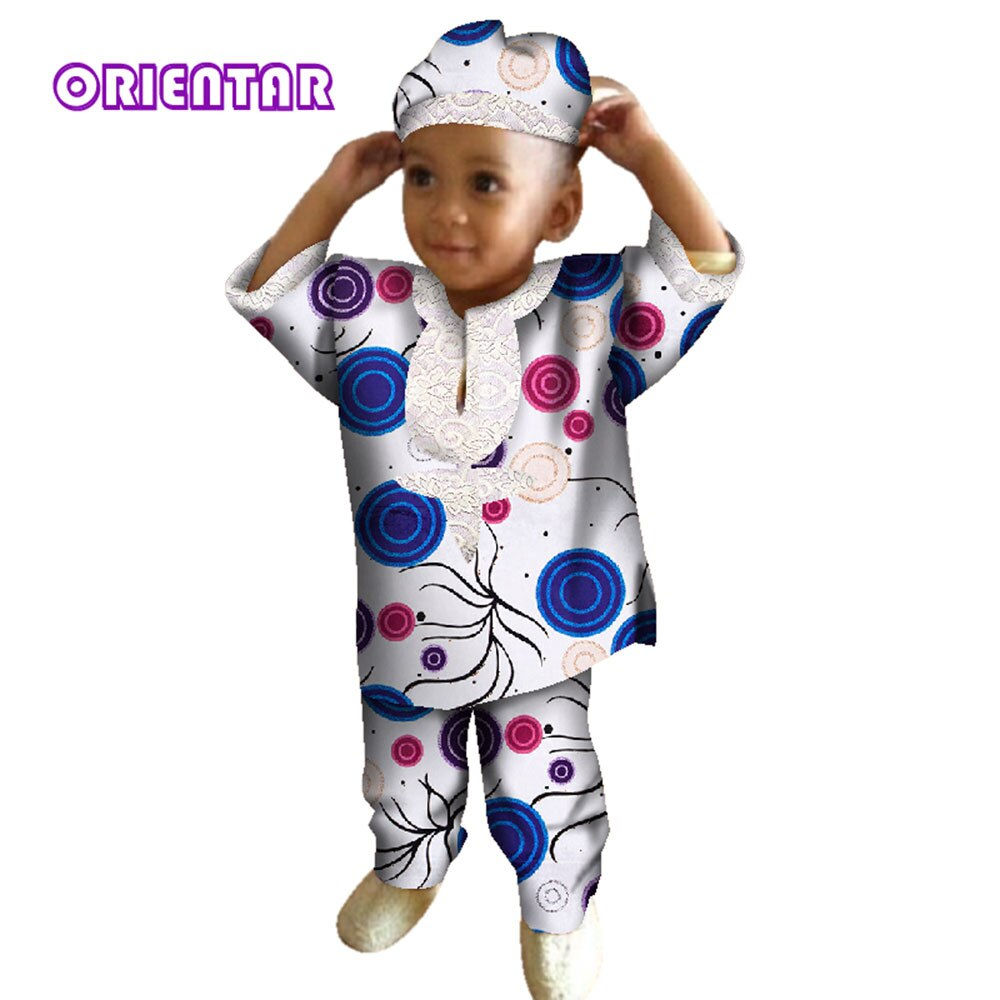 African Clothes for Kids Short Sleeve Shirt Tops and Pants and Hats African Wax