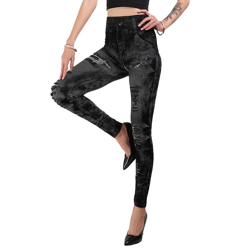 Thumbnail: Women's Imitation Jeans Yoga Pants Stretchable Slim Fitness Leggings Denim Jean