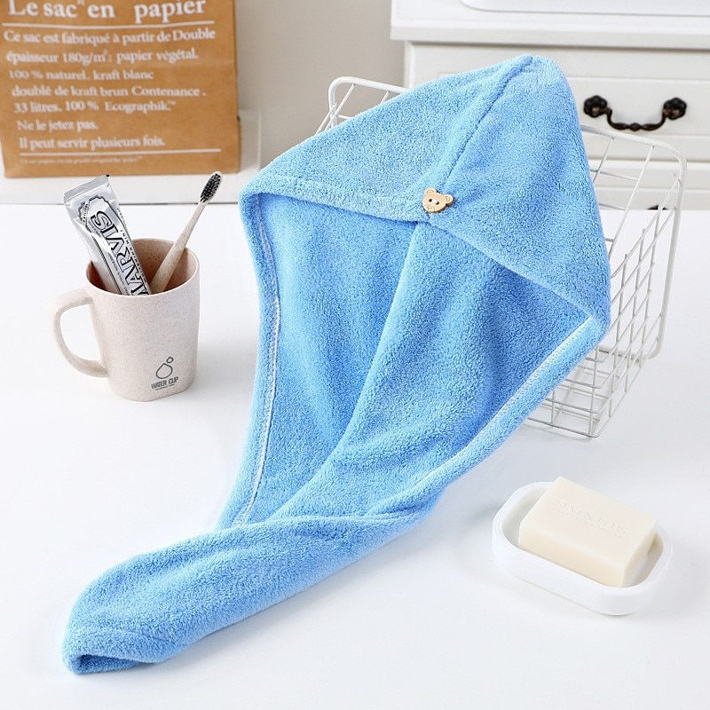 Thumbnail: Women Hair Drying Hat Quick-dry Microfiber Hair Towel Cap Hat Bath Hat Solid To