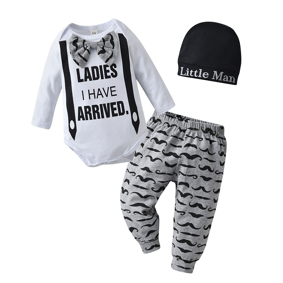 الصورة المصغرة: 3PCS Baby Boy Clothes Set Spring Autumn Knitted V-neck Romper+infant Pants+Cap 