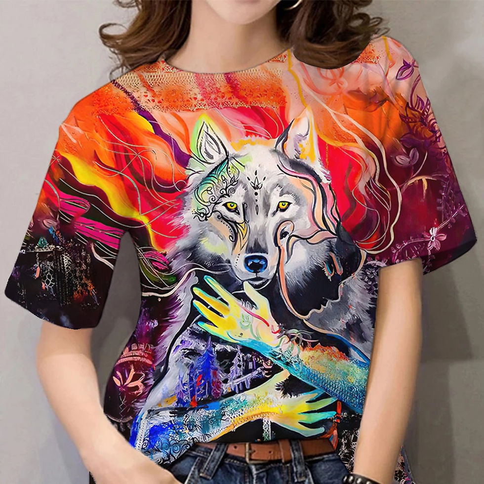 الصورة المصغرة: Women's T-shirt 3d Oil Painting Animal Ladies Clothing Fashion Street Short Sle