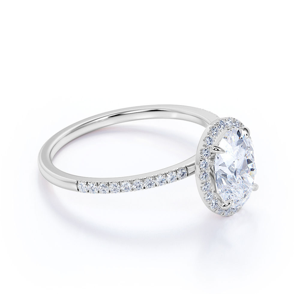 Thumbnail: 1 Carat Oval Cut Moissanite Engagement Ring - Bridal Set - Halo Ring - Handmade