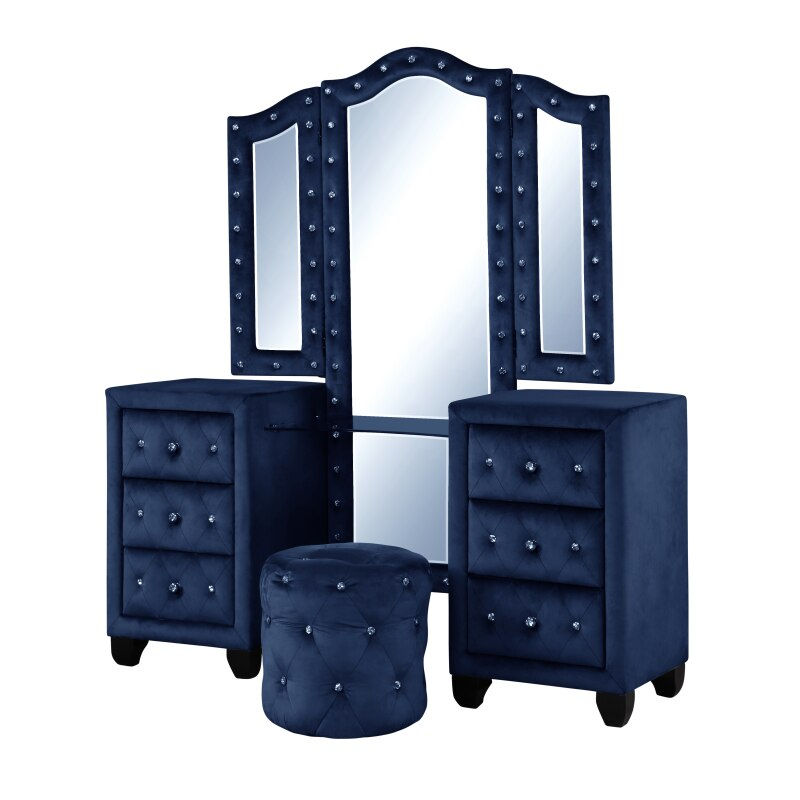 Thumbnail: Nora Queen 6 Pc Vanity Tufted Storage Bedroom Set made with Wood in Blue
