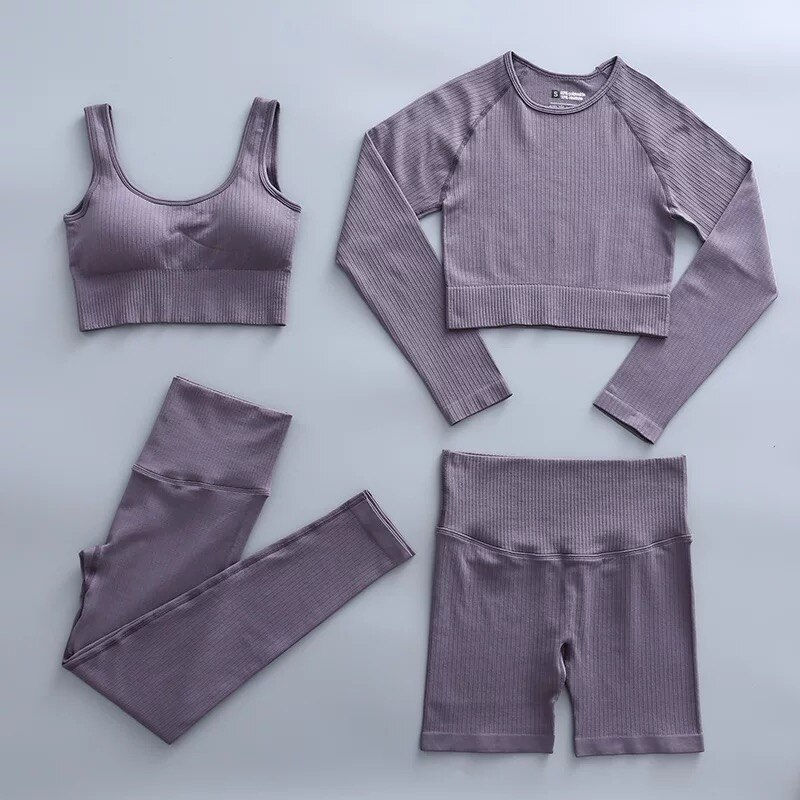 Thumbnail: 2/3/4/5Pcs Seamless Yoga Set Women's Tracksuit Striped Gym Clothing Solid Color