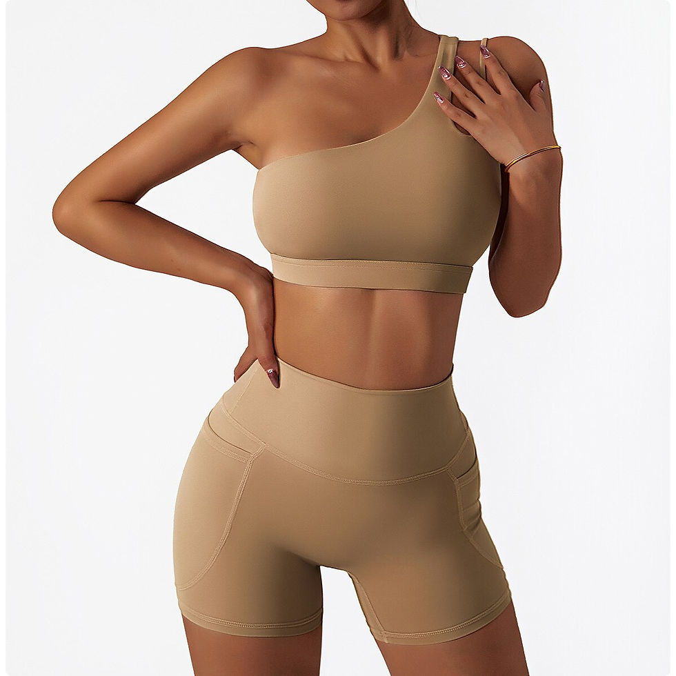 Thumbnail: New One Shoulder Sports Suit Women's Set 2 Pieces Gym Tracksuit Training Bra Ru