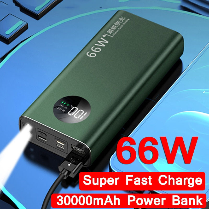 الصورة المصغرة: 30000mAh Super Fast Charge Power Bank 66W Digital Display External Battery with