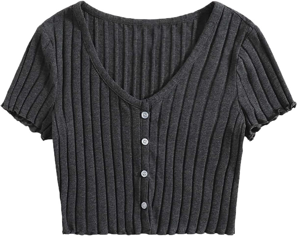 Thumbnail: Romwe Women's Casual Summer Crop Top Short Sleeve V Neck Tee Button Ribbed Blou