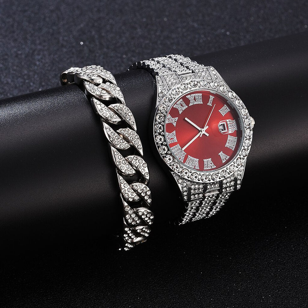 Thumbnail: 2PCS New 2022 Men Stainless Steel Watch Set Gold Luxury Fashion Calendar Quartz