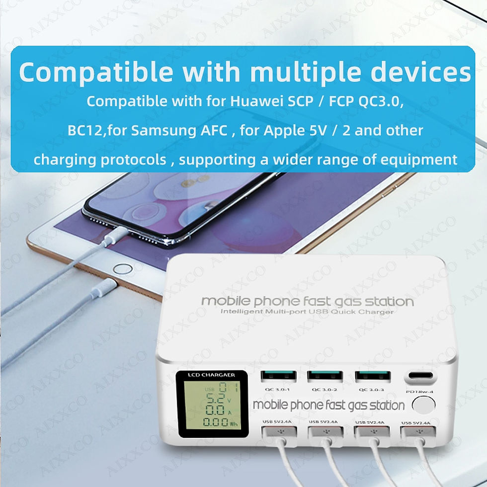 Thumbnail: 100W LCD Display 8 Ports Quick Charge 3.0 USB Charger station HUB Type C PD Fas