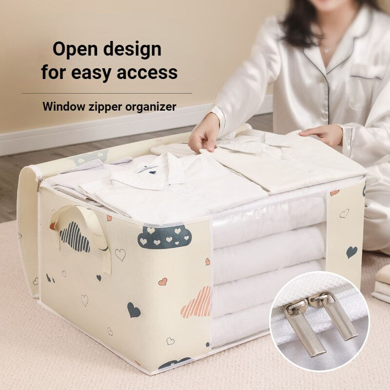 Thumbnail: Visual Quilt Clothes Storage Bag Big Capacity Dust-Proof Window Zipper Packagin