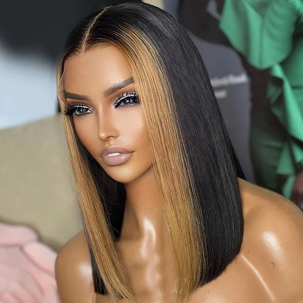 Thumbnail: Highlight Straight Short Bob Wigs Human Hair for Black Women 180% Density Ombre