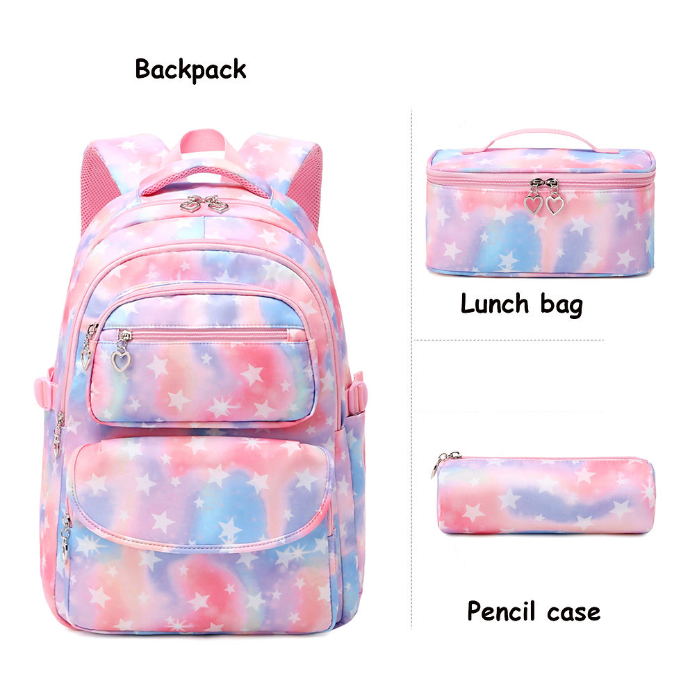 الصورة المصغرة: Forestfish Star Printed Teens Girls Backpack with Lunch Bag and Pencil Case 3pc
