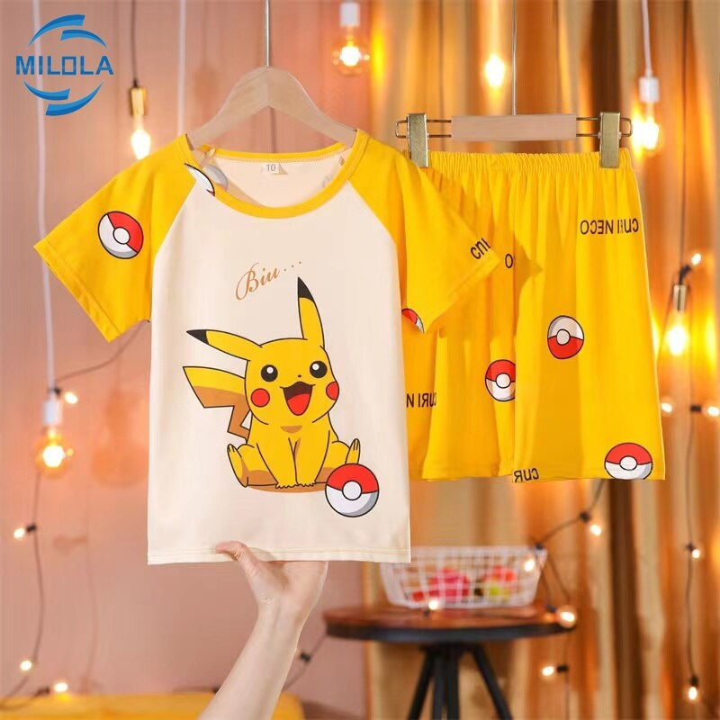 Thumbnail: Pikachu Pokemon Boys Girls Summer Clothes Set Short Sleeve T-Shirt Shorts Kids 