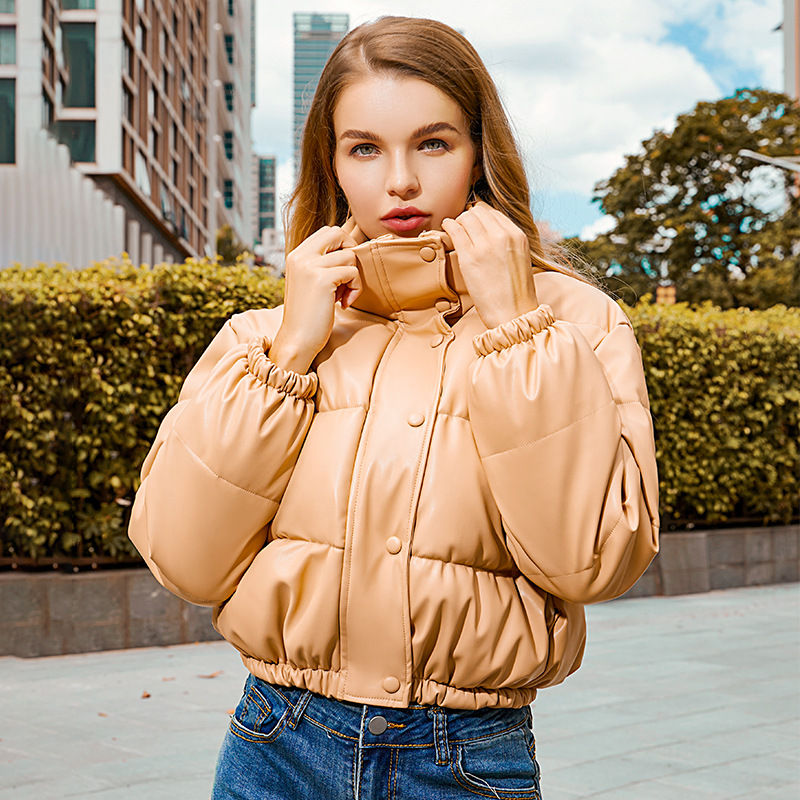 Thumbnail: Women Leather Jacket Winter Thick Warm Short Coats Puffer Jacket