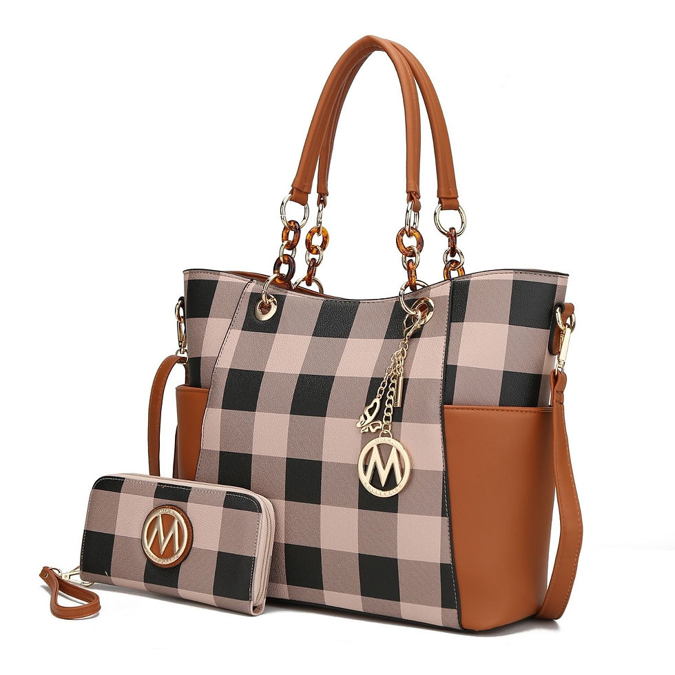 Thumbnail: MKF Collection Bonita Checkered Tote 2 Pcs Wome's Large Handbag with Wallet and