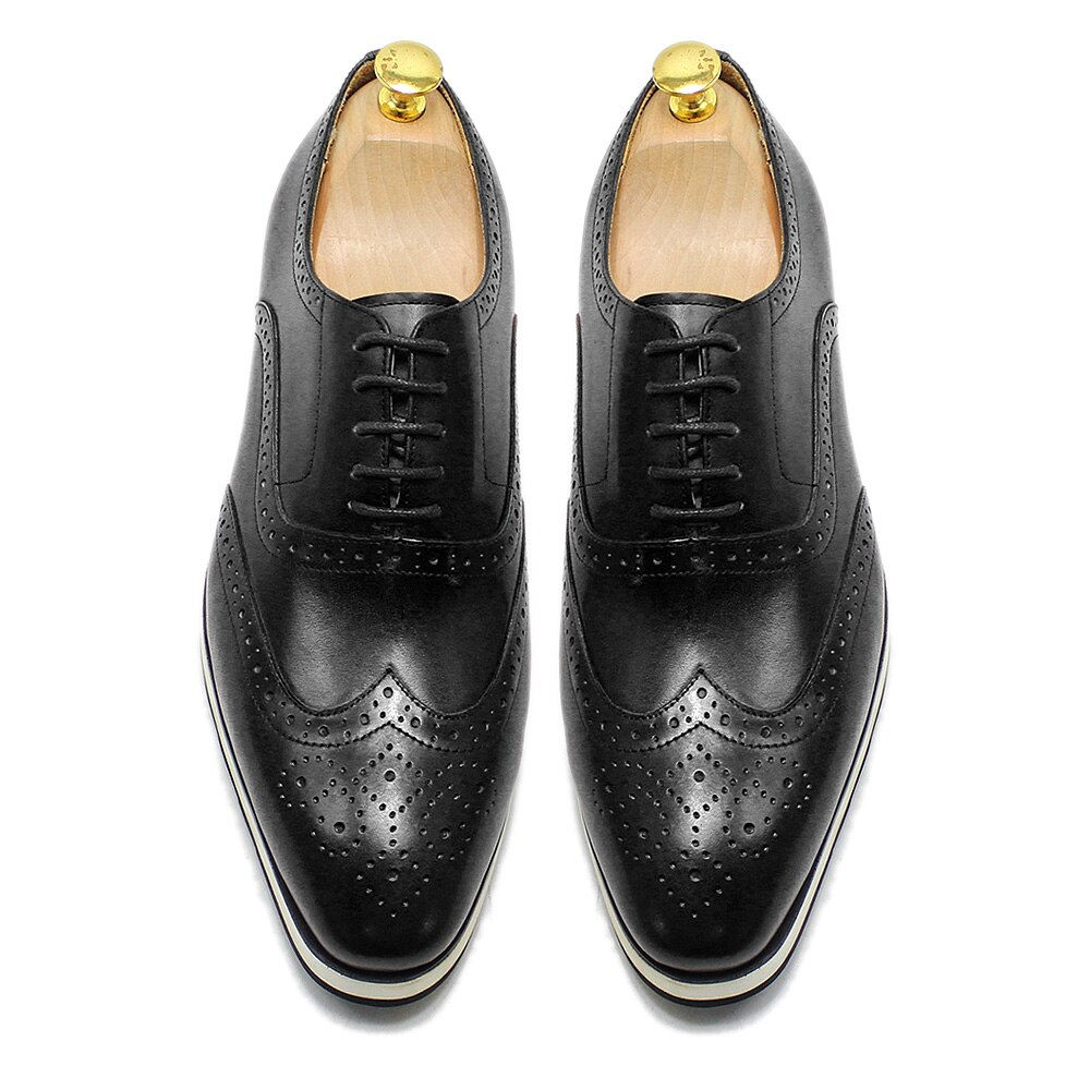 Summer Autumn Genuine Leather Wingtip Platform Mens Oxford Shoes Pointed Toe La