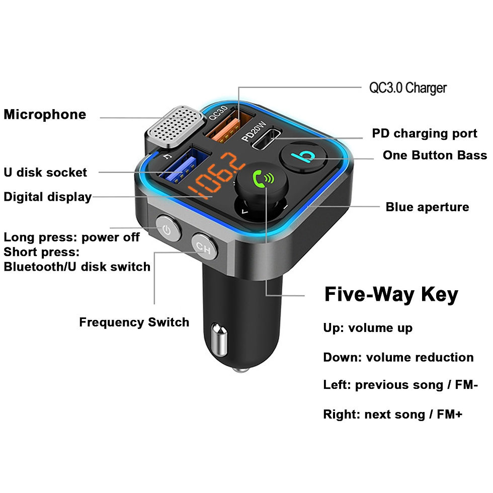 Thumbnail: Car Hands-free Bluetooth 5.0 FM Transmitter Car Kit MP3 Modulator Player Handsf
