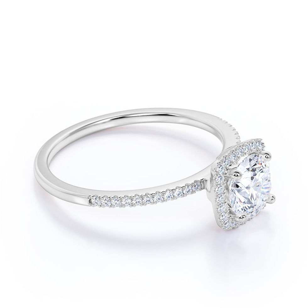 Thumbnail: 1 Carat Round Cut Moissanite Halo Engagement Ring in 18k White Gold Over Silver
