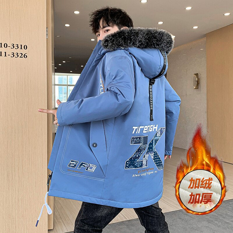 Миниатюра: New Trench Coat Men's Solid Color Hooded Parka Jacket Winter Korean Version of 