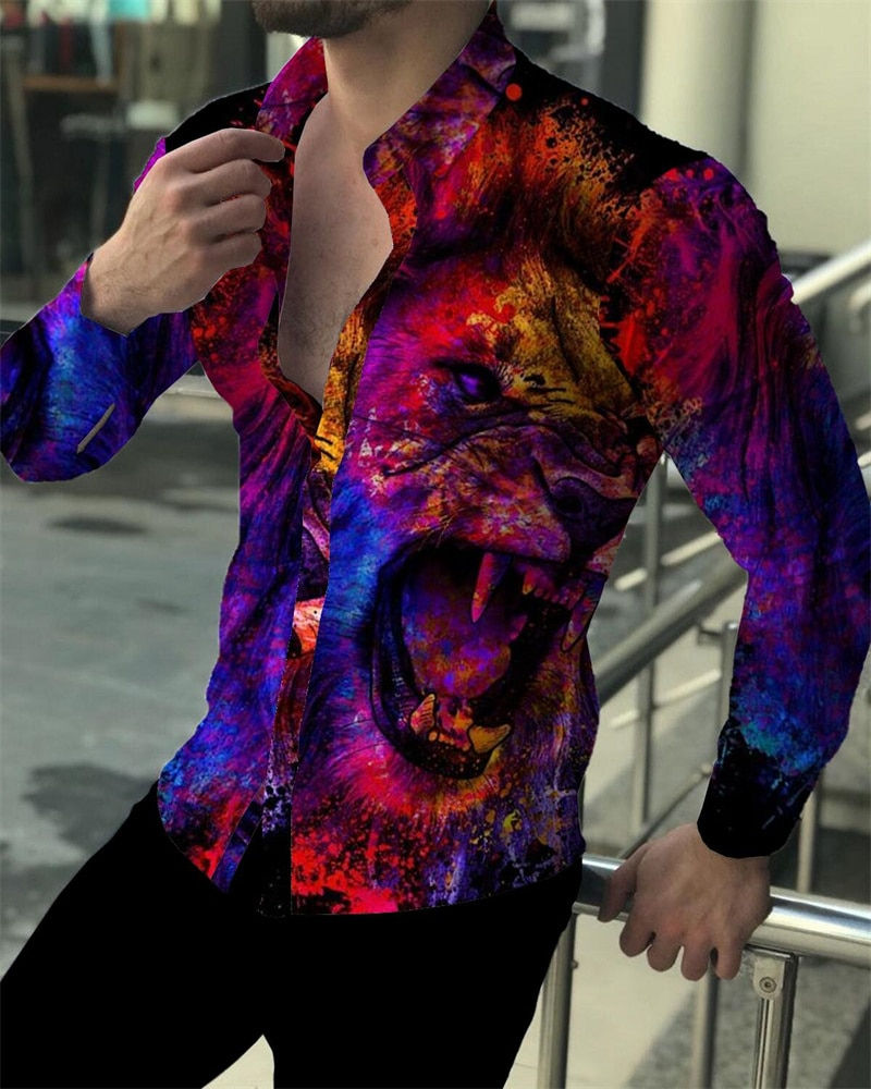 Thumbnail: Summer Autumn Vintage Men's Tops 2023 Casual Floral Geometric Totem Printing Lo