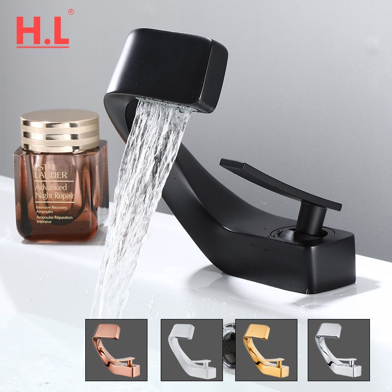 Thumbnail: Bathroom Deck Mounted Basin Faucet Black Sink Tap Single Hole Water Tap Hot and