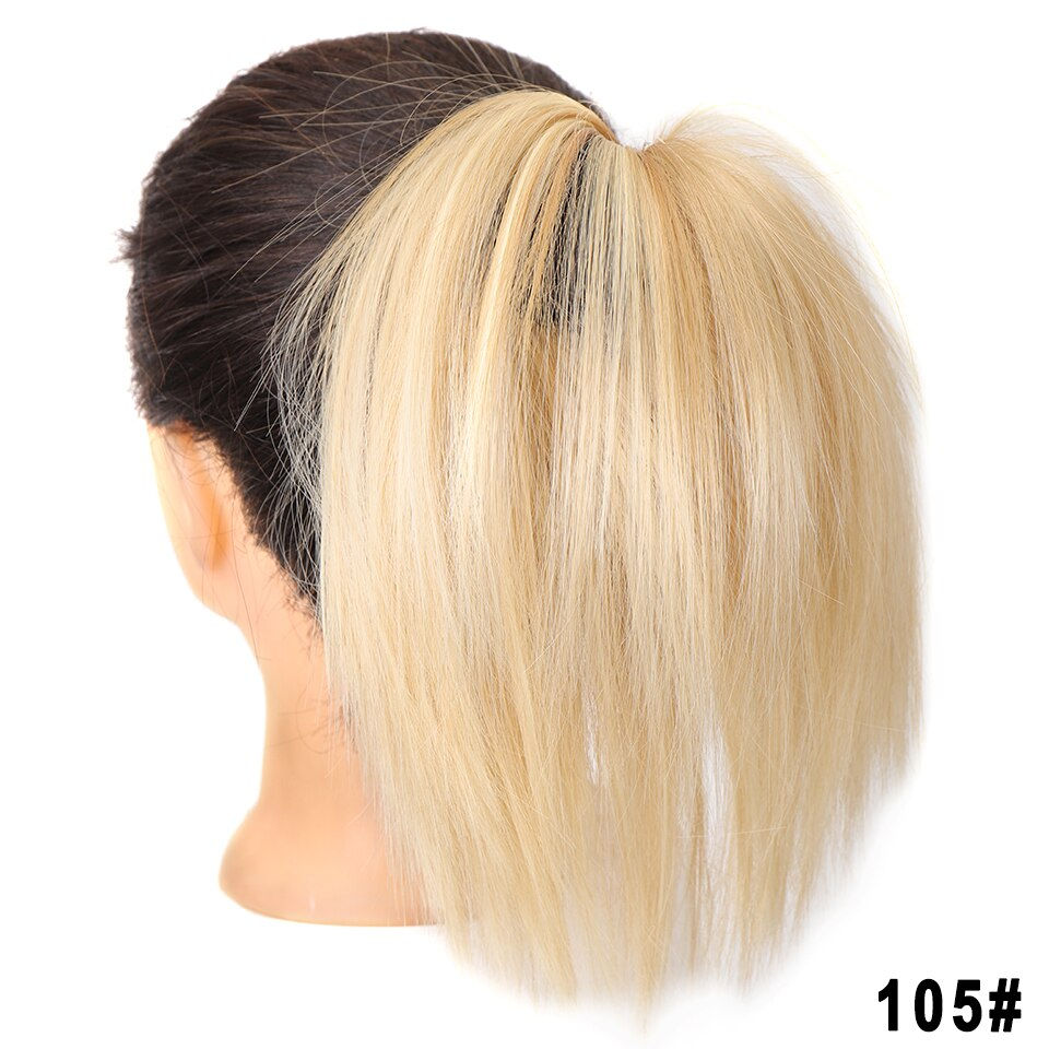 Thumbnail: Synthetic High Elastic Rubber Band Messy Bun Fake Hair Straight Donut Scrunchie