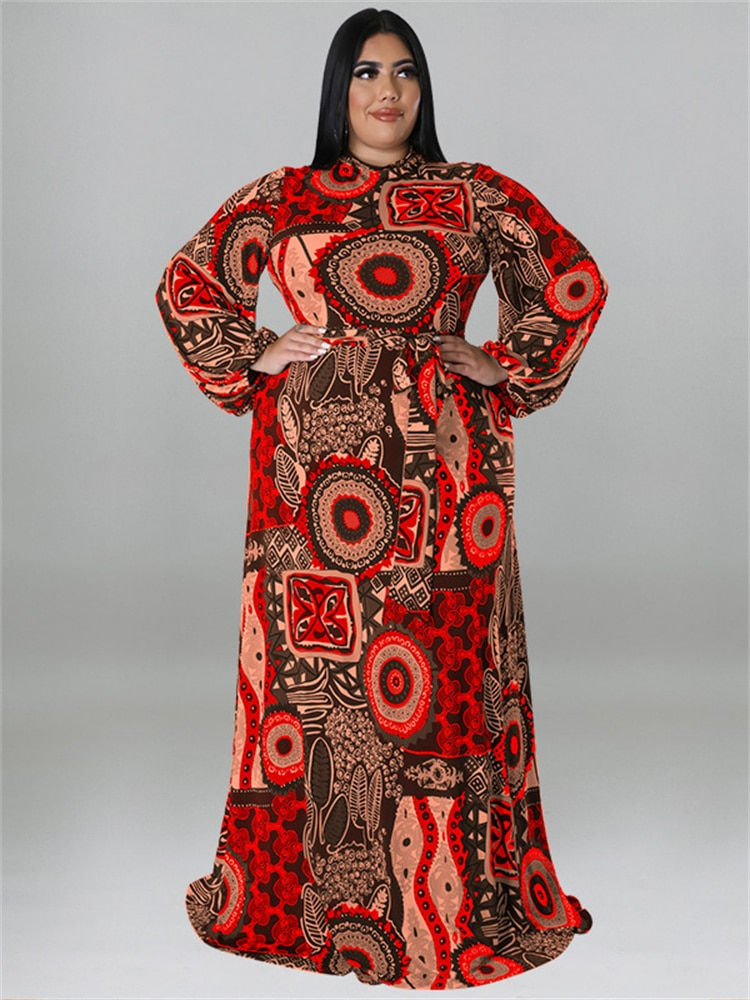 Thumbnail: Wmstar Plus Size Party Dresses for Women Fall Clothes  Long Sleeve Printed  Afr