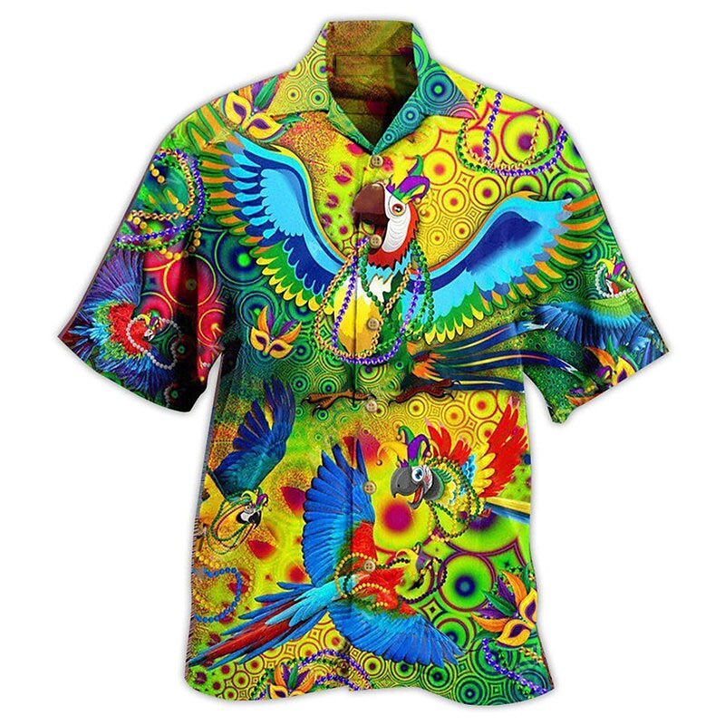 Thumbnail: Shirt For Men Beach Summer Outdoor Vintage Animal Print Lapel Short Sleeve Hawa