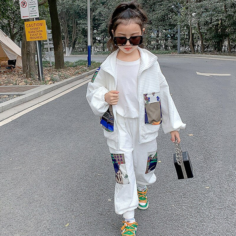 Thumbnail: Girls Spring Street Sports Suit 2022 New Fashionable Pocket Cardigan +Long Slee
