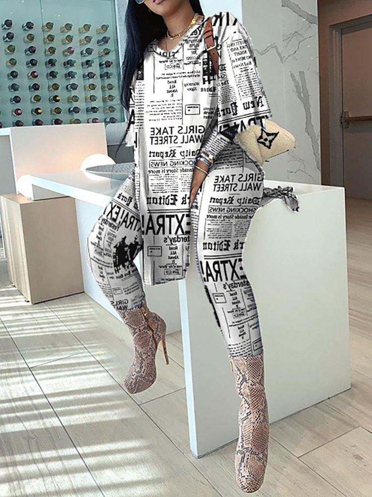 Thumbnail: Women Spring Autumn Casual Loose 2 Piece Set Women Outfits Women'S Newspaper Pr