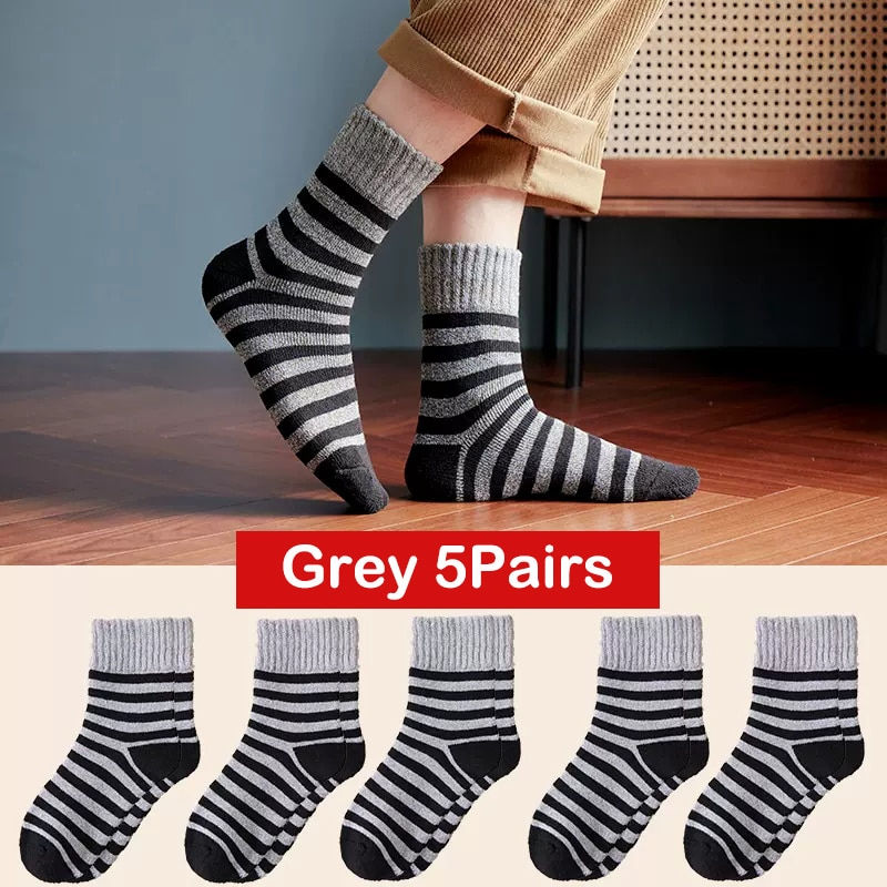 Thumbnail: 5pair Winter Thick Socks Men Super Thicker Solid Sock Striped Merino Wool Rabbi